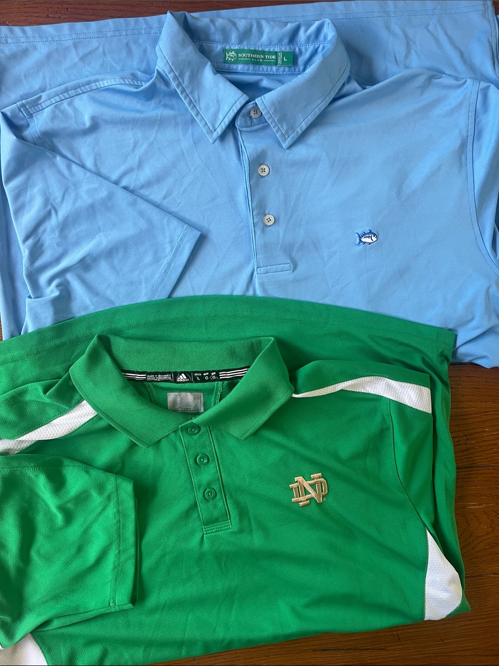Southern Tide Light Blue Polo & Green Adidas Polo Duo - men